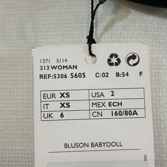 Mango Bluson Babydoll collar black white blouse NWT‎ size 2 - Picture 5 of 10